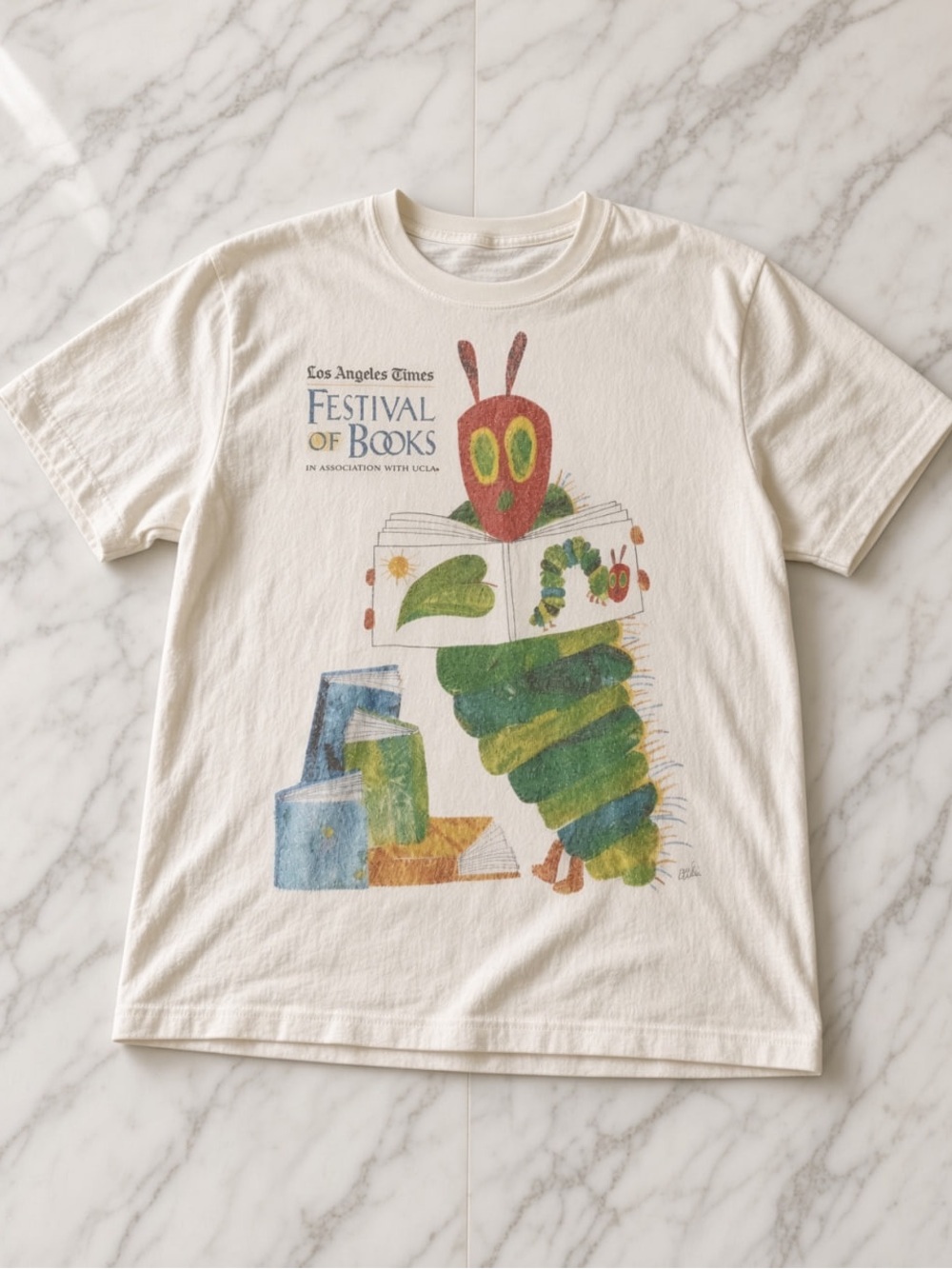 Gildan Cream Kids Tee with Multicolor Caterpillar Graphic